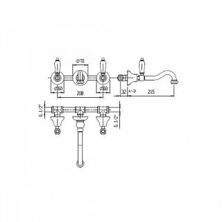 Встраиваемый смеситель для раковины, золото Cezares LORD-BLS1-03/24